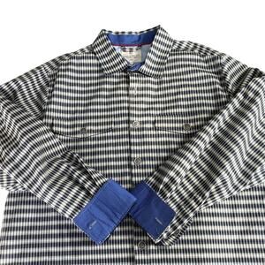 Con.Struct Engineered Goods Shacket Shirt Men L Navy Plaid Button Up Flip Cuffs